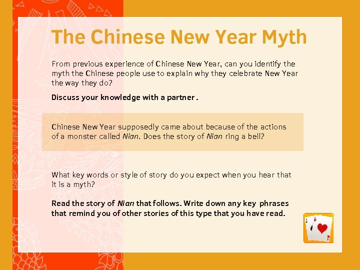The Chinese New Year Myth From previous experience of Chinese New Year, can you