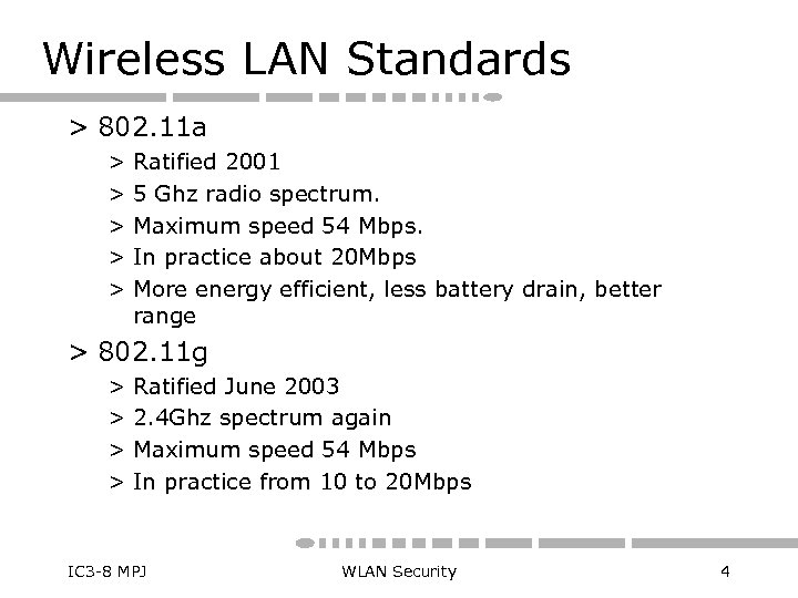 Wireless LAN Standards > 802. 11 a > Ratified 2001 > 5 Ghz radio