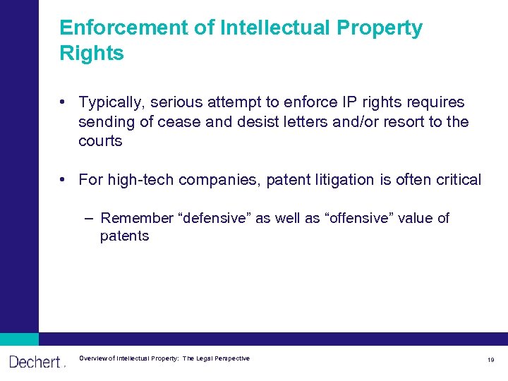 Enforcement of Intellectual Property Rights • Typically, serious attempt to enforce IP rights requires
