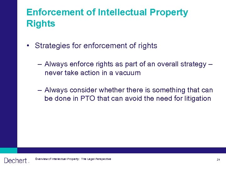 Enforcement of Intellectual Property Rights • Strategies for enforcement of rights – Always enforce
