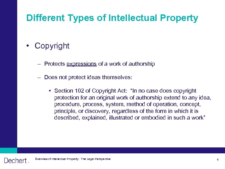 Different Types of Intellectual Property • Copyright – Protects expressions of a work of