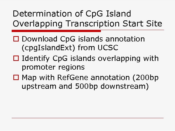 Determination of Cp. G Island Overlapping Transcription Start Site o Download Cp. G islands