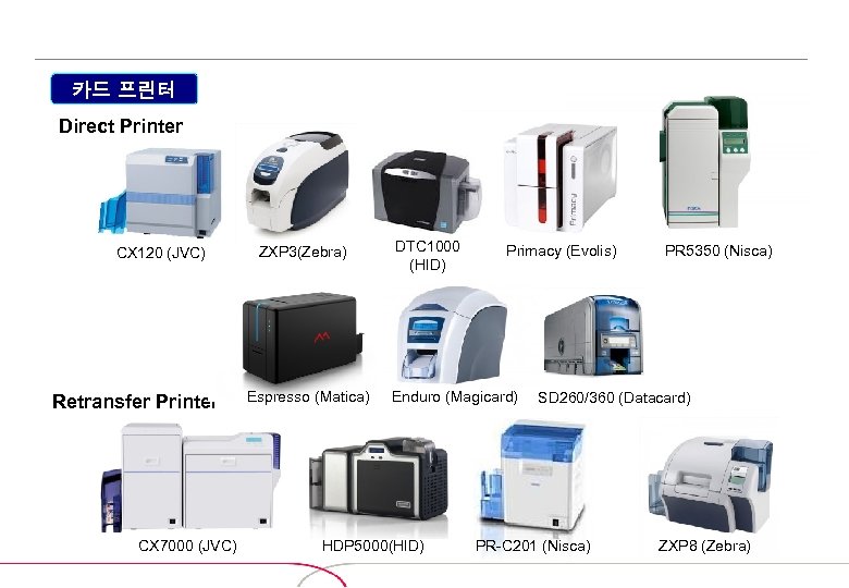 카드 프린터 Direct Printer CX 120 (JVC) Retransfer Printer CX 7000 (JVC) ZXP 3(Zebra)