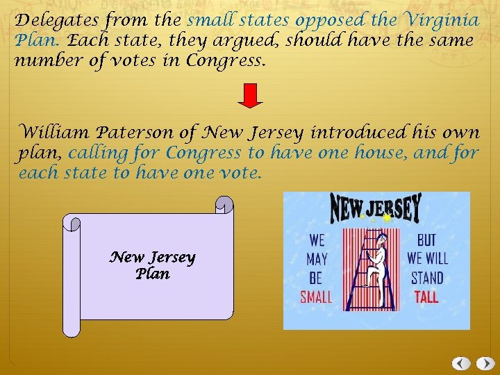 Delegates from the small states opposed the Virginia Plan. Each state, they argued, should