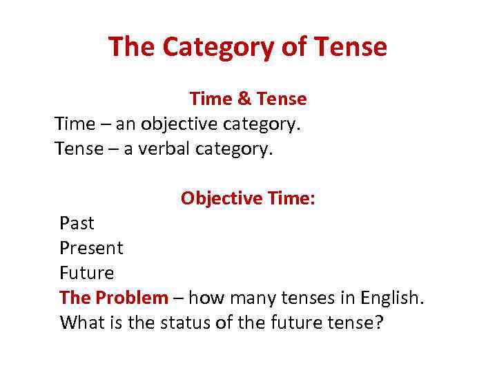 The Category of Tense Time & Tense Time – an objective category. Tense –