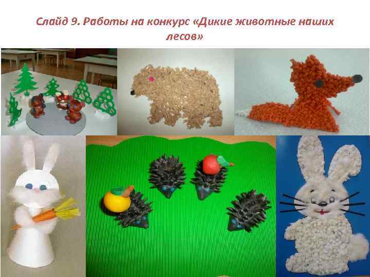 Слайд 9. Работы на конкурс «Дикие животные наших лесов» 
