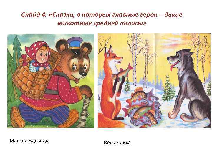 Слайд 4. «Сказки, в которых главные герои – дикие животные средней полосы» Маша и