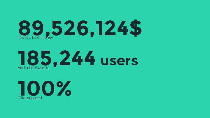 89, 526, 124$ 185, 244 users 100% That’s a lot of money And a