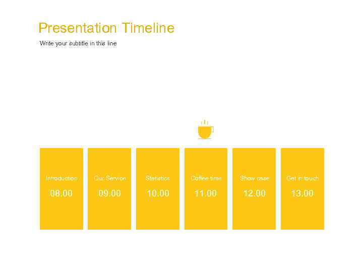 Presentation Timeline Write your subtitle in this line Introduction Our Service Statistics Coffee time