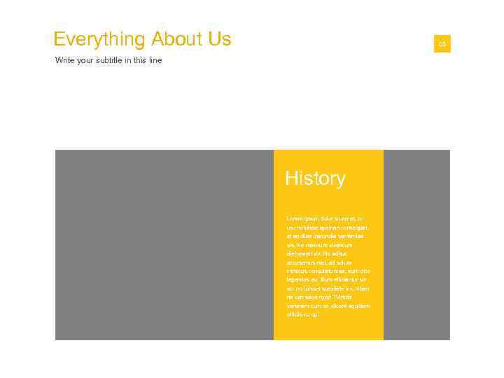 Everything About Us 03 Write your subtitle in this line History Lorem ipsum dolor