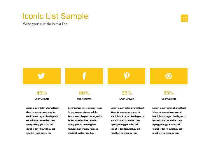 Iconic List Sample 42 01 Write your subtitle in this line 45% 80% 35%