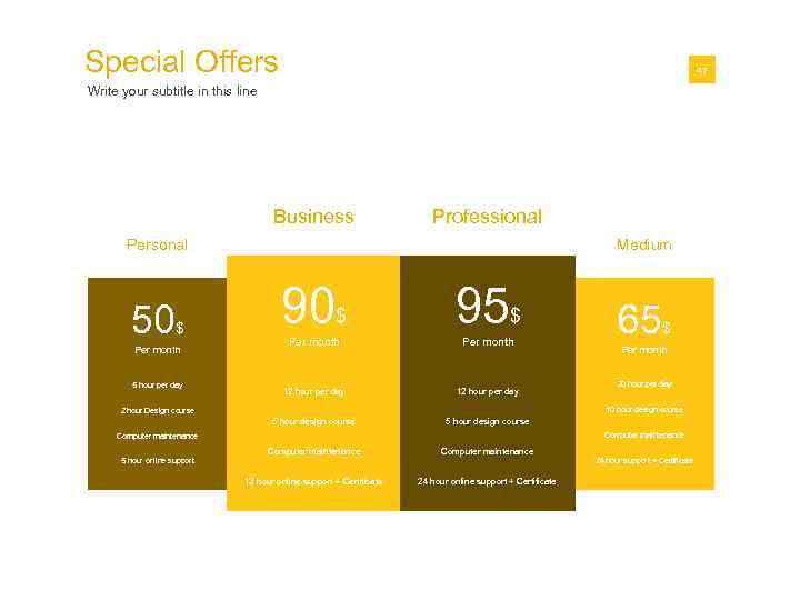 Special Offers 01 47 Write your subtitle in this line Business Professional Personal Medium