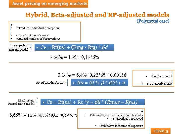 Asset pricing on emerging markets + • • • Introduce individual perception Statistical inconsistency