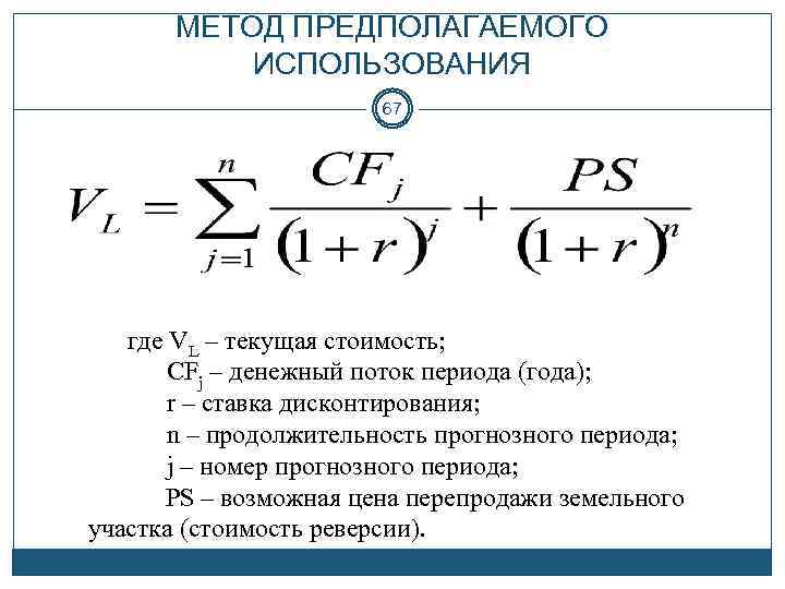 Метод предполагаемого использования. Формула метода предполагаемого использования. Метод предполагаемого использования земельного участка формула. Оценка земельных участков методом предполагаемого использования. Метод предполагаемого использования при оценке земельных участков.