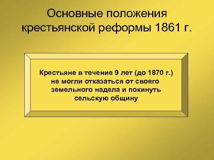 Основные положения крестьянской реформы 1861 г. Крестьяне в течение 9 лет (до 1870 г.