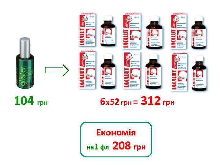 104 грн 6 х52 грн = 312 грн Економія на 1 фл 208 грн