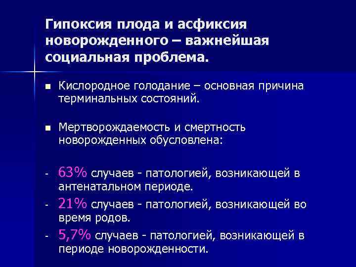 Гипоксия плода и асфиксия новорожденного – важнейшая социальная проблема. n Кислородное голодание – основная