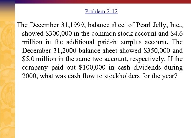 Problem 2 -12 The December 31, 1999, balance sheet of Pearl Jelly, Inc. ,