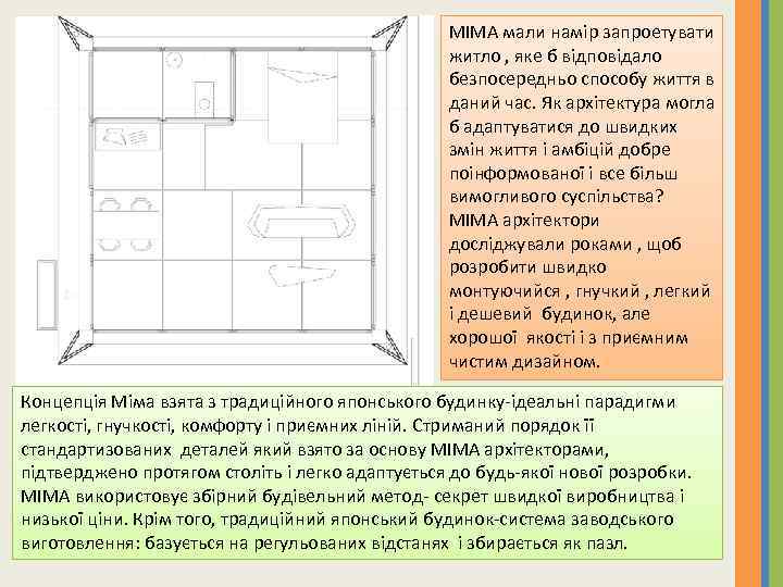 МІМА мали намір запроетувати житло , яке б відповідало безпосередньо способу життя в даний