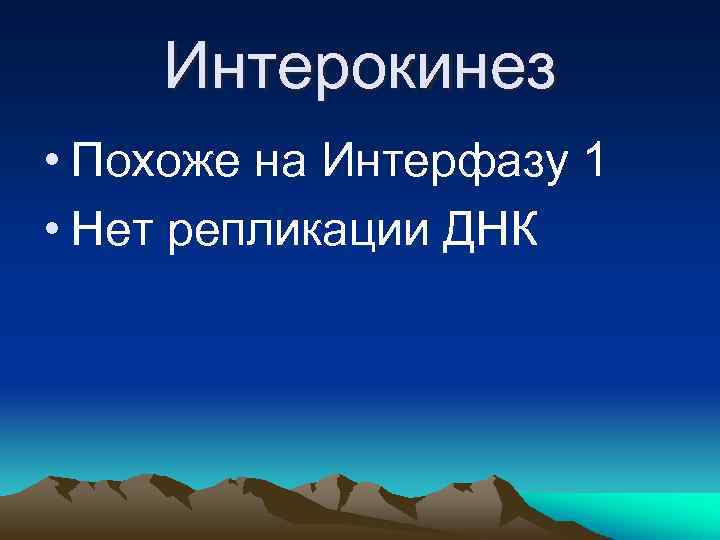 Интерокинез • Похоже на Интерфазу 1 • Нет репликации ДНК 