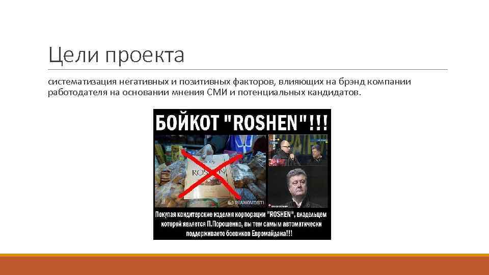 Цели проекта систематизация негативных и позитивных факторов, влияющих на брэнд компании работодателя на основании