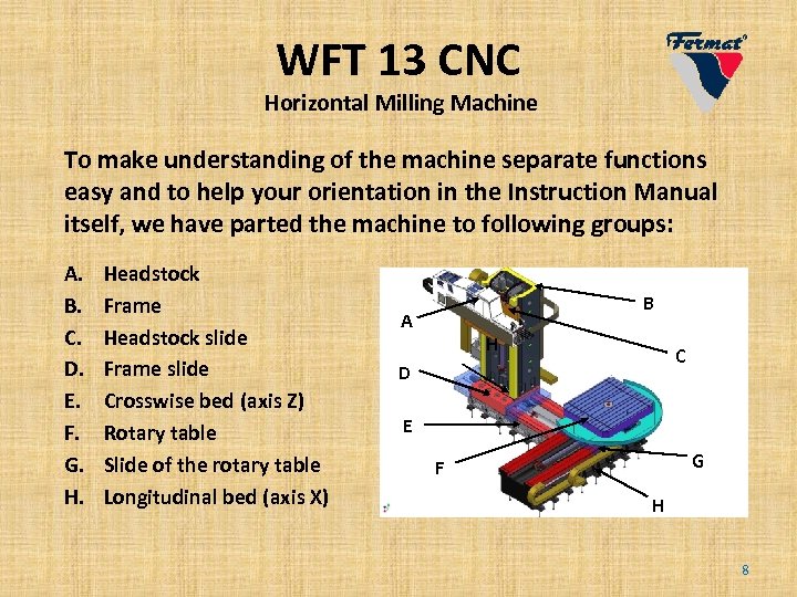 WFT 13 CNC Horizontal Milling Machine To make understanding of the machine separate functions