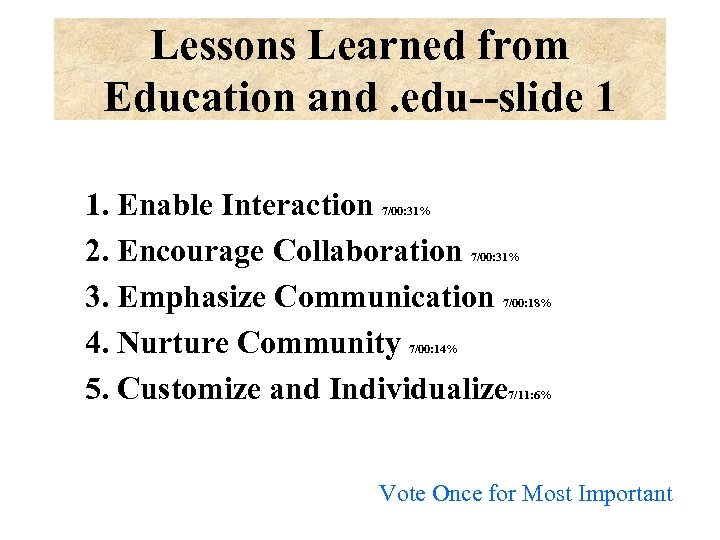 Lessons Learned from Education and. edu--slide 1 1. Enable Interaction 2. Encourage Collaboration 3.