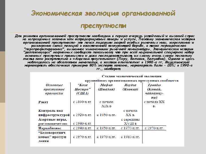 Экономическая эволюция организованной преступности Для развития организованной преступности необходим в первую очередь устойчивый и