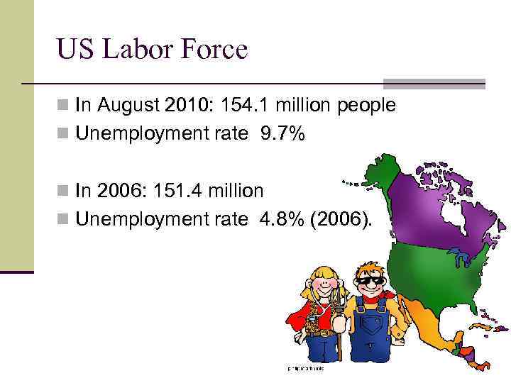 US Labor Force n In August 2010: 154. 1 million people n Unemployment rate