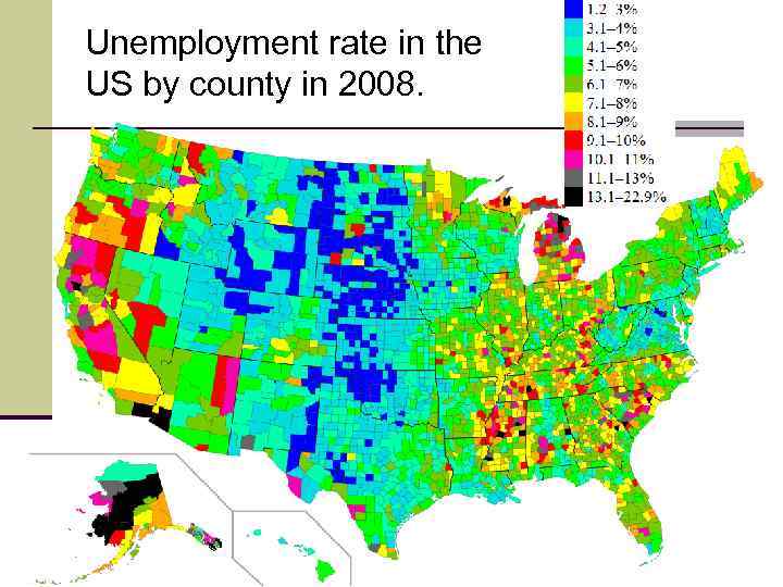 Unemployment rate in the US by county in 2008. 