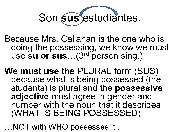 Son sus estudiantes. Because Mrs. Callahan is the one who is doing the possessing,