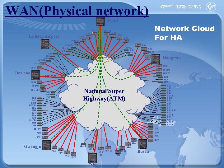 WAN(Physical network) Seoul 문산 Incheon Airport Network Cloud For HA 동두천 철원 김포 인천