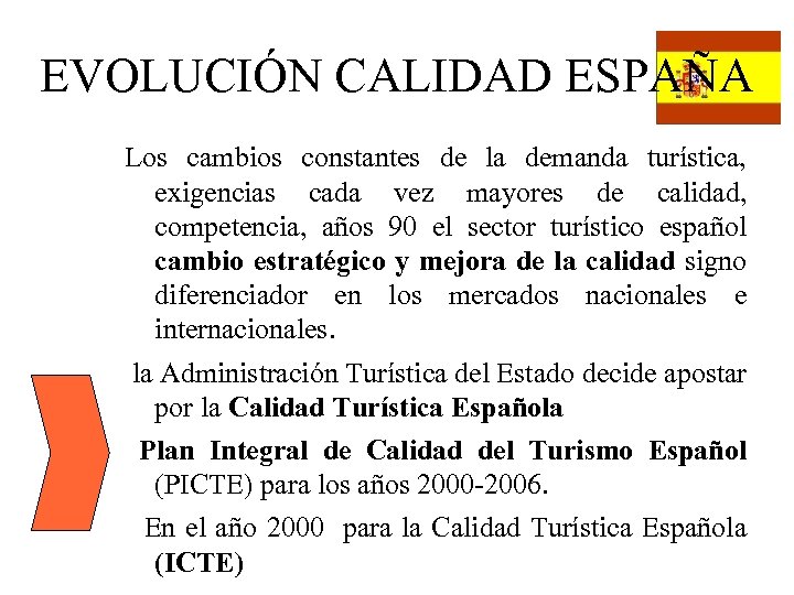 EVOLUCIÓN CALIDAD ESPAÑA Los cambios constantes de la demanda turística, exigencias cada vez mayores