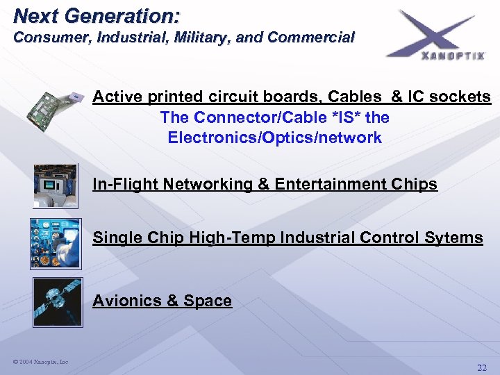 Next Generation: Consumer, Industrial, Military, and Commercial Active printed circuit boards, Cables & IC