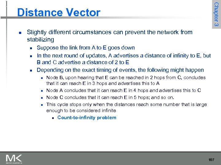 Chapter 3 Distance Vector n Slightly different circumstances can prevent the network from stabilizing