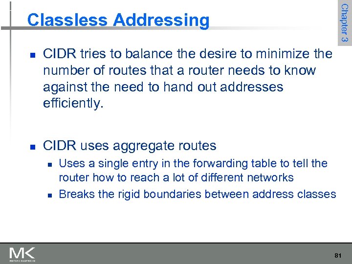 Chapter 3 Classless Addressing n n CIDR tries to balance the desire to minimize