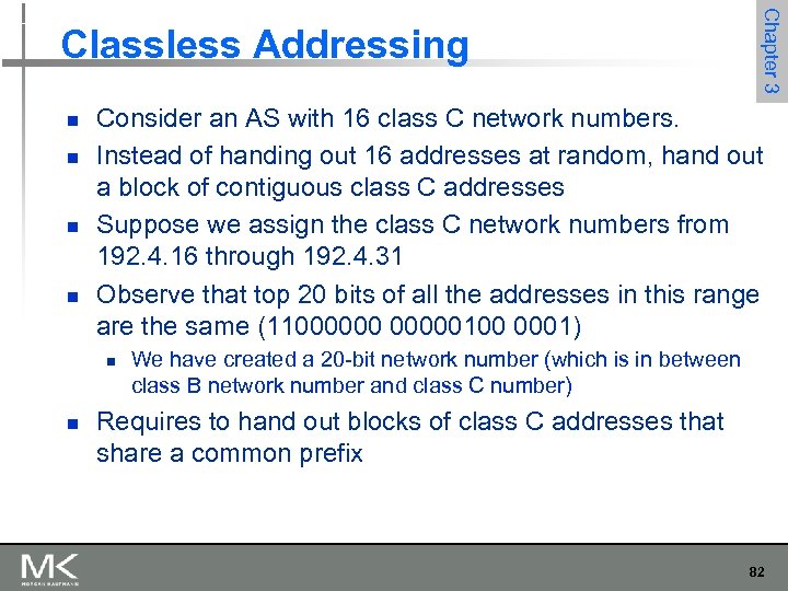 n n Consider an AS with 16 class C network numbers. Instead of handing