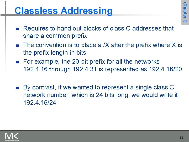 Chapter 3 Classless Addressing n n Requires to hand out blocks of class C