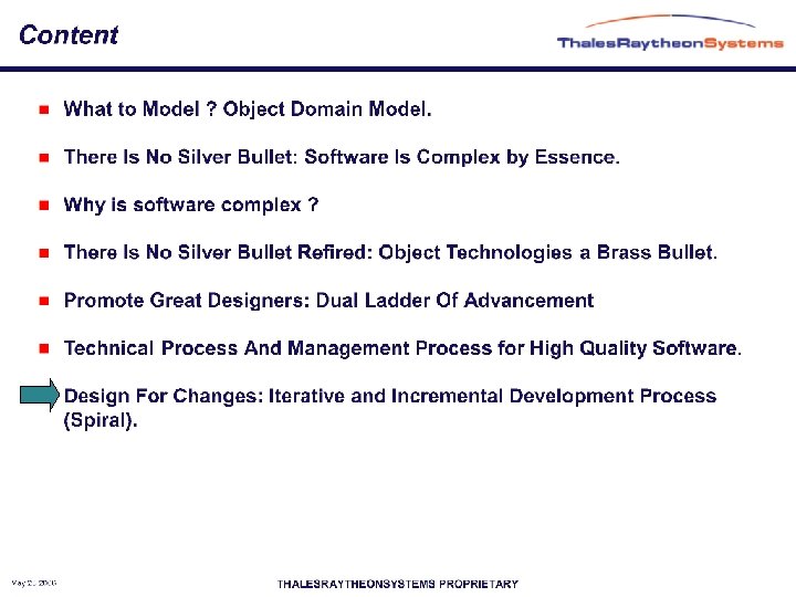 May 23 2006 THALESRAYTHEONSYSTEMS PROPRIETARY 