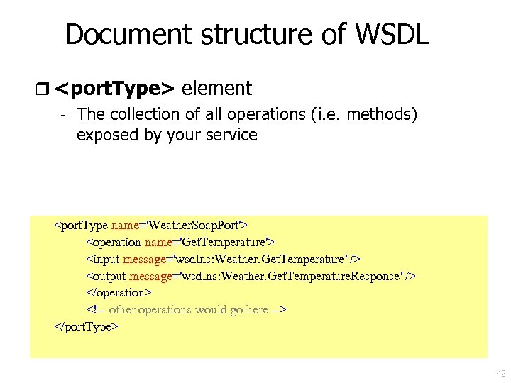 Document structure of WSDL r <port. Type> element - The collection of all operations