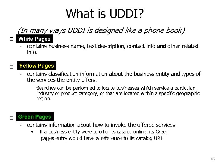 What is UDDI? (In many ways UDDI is designed like a phone book) White