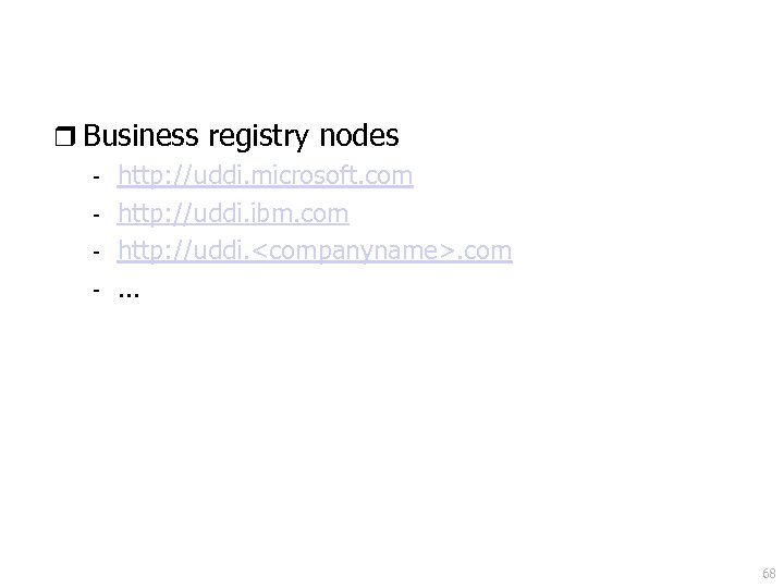 r Business registry nodes - http: //uddi. microsoft. com - http: //uddi. ibm. com