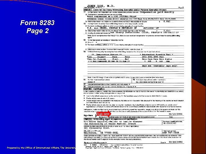 Form 8283 Page 2 Sign here Prepared by the Office of International Affairs, The