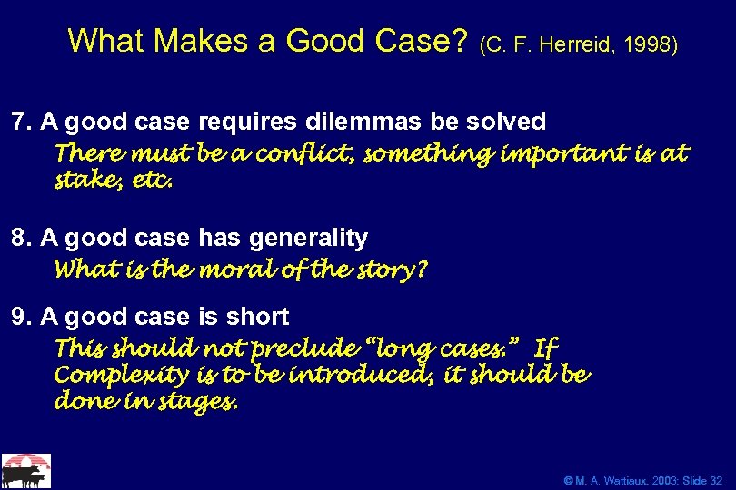 What Makes a Good Case? (C. F. Herreid, 1998) 7. A good case requires