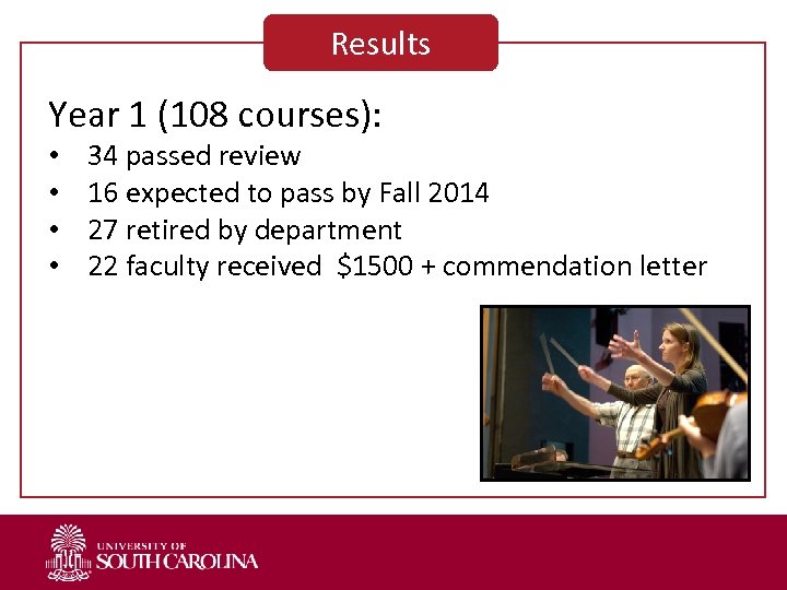 Results Year 1 (108 courses): • • 34 passed review 16 expected to pass