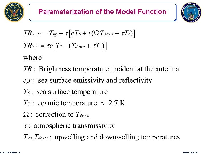 Wind. Sat_FEB 05. 14 Parameterization of the Model Function Miami, Florida 