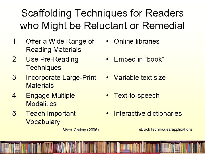 Scaffolding Techniques for Readers who Might be Reluctant or Remedial 1. 2. 3. 4.