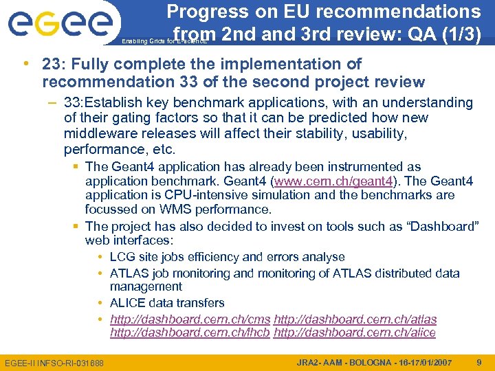 Progress on EU recommendations from 2 nd and 3 rd review: QA (1/3) Enabling