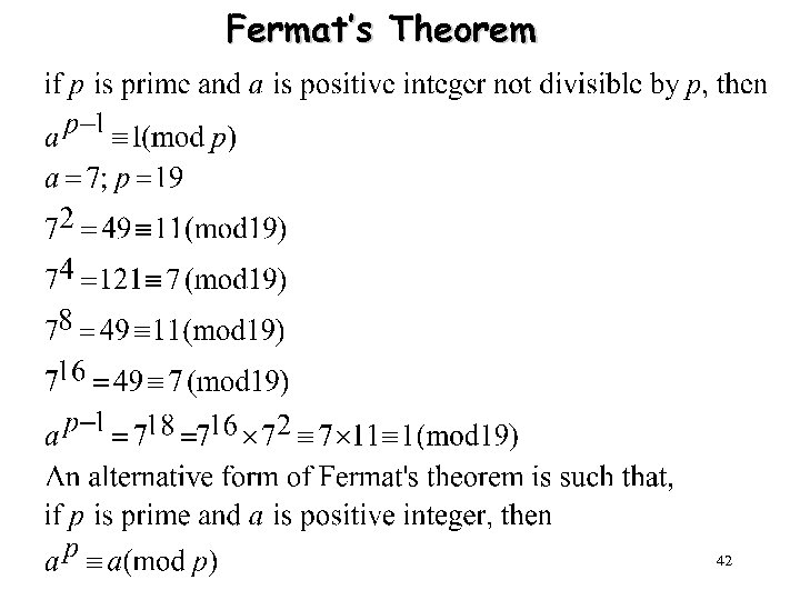 Fermat’s Theorem 42 