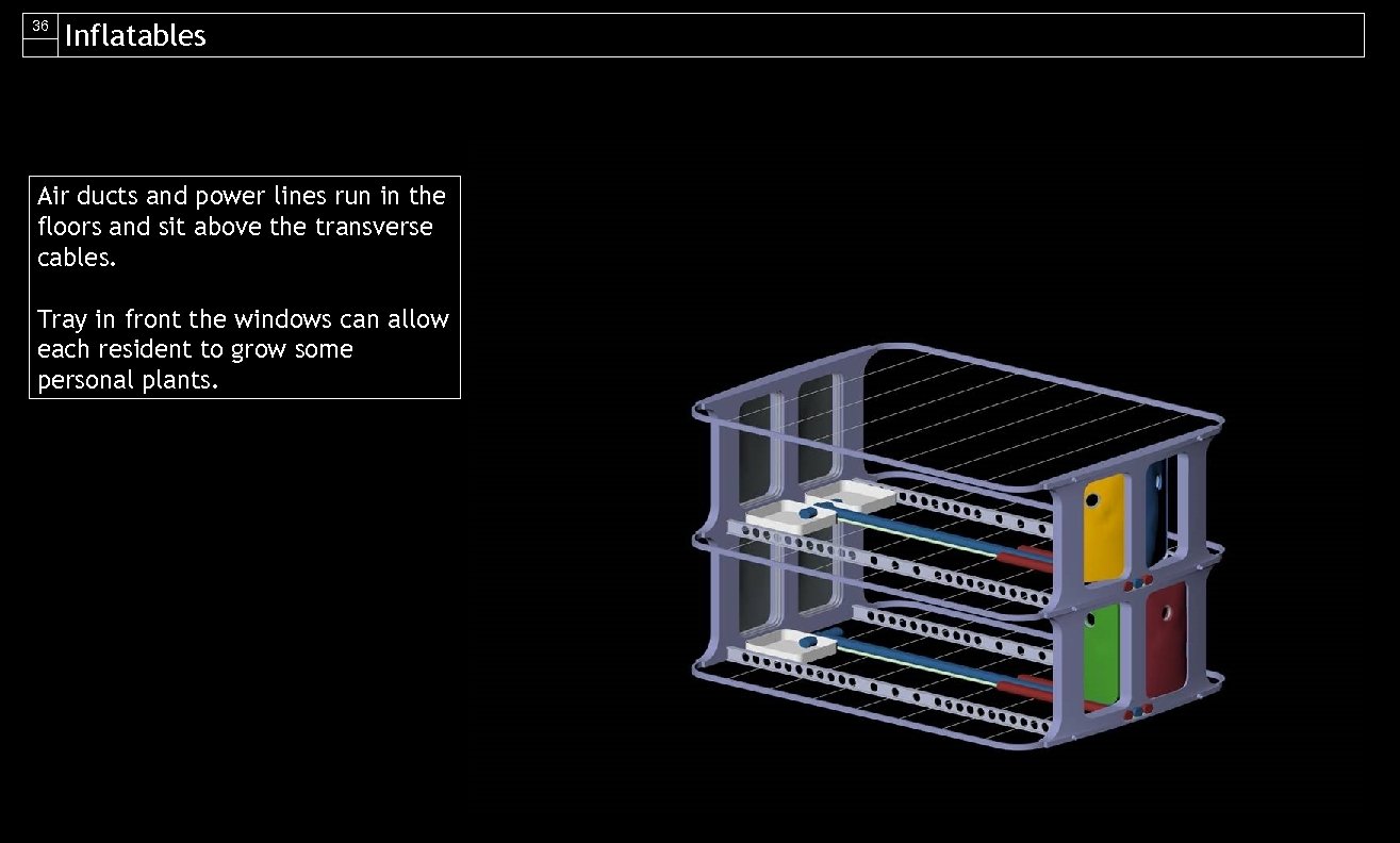 36 Inflatables Air ducts and power lines run in the floors and sit above